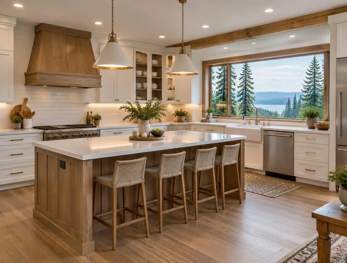Modern kitchen with recessed, pendant and under-cabinet LED lighting installed by a local electrician